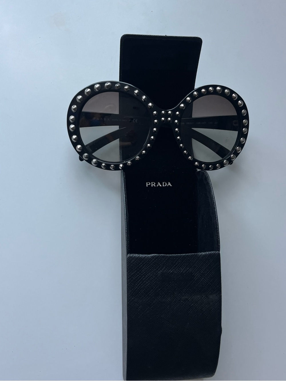 *AUTHENTIC* Prada Black Round Studded Frame Sunglasses - Includes Case